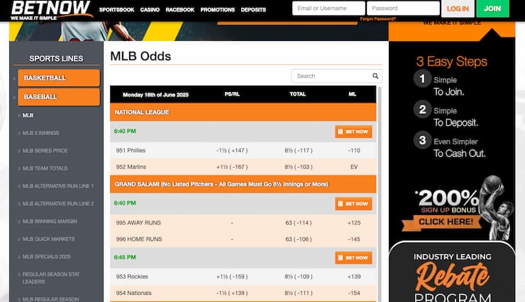 A snapshot of BetNow, one of our top rated live betting sportsbooks.